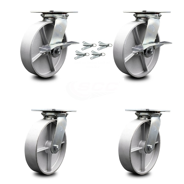 Service Caster 8 Inch Semi Steel Caster Set with Roller Bearing 4 Swivel Lock and 2 Brake SCC SCC-35S820-SSR-SLB-BSL-2-BSL-2 - main
